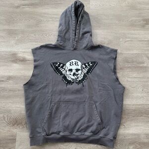 Ryoko Rain Sleeveless Hoodie Dark Vintage Gray Mens Size Large Butterfly Skull